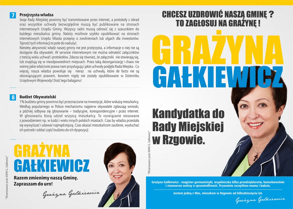 Ulotka wyborcza Grażyny Gałkiewicz  - strona 1