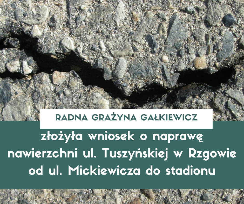 Wniosek o naprawę nawierzchni ul. Tuszyńskiej w Rzgowie od ul. Mickiewicza do stadionu